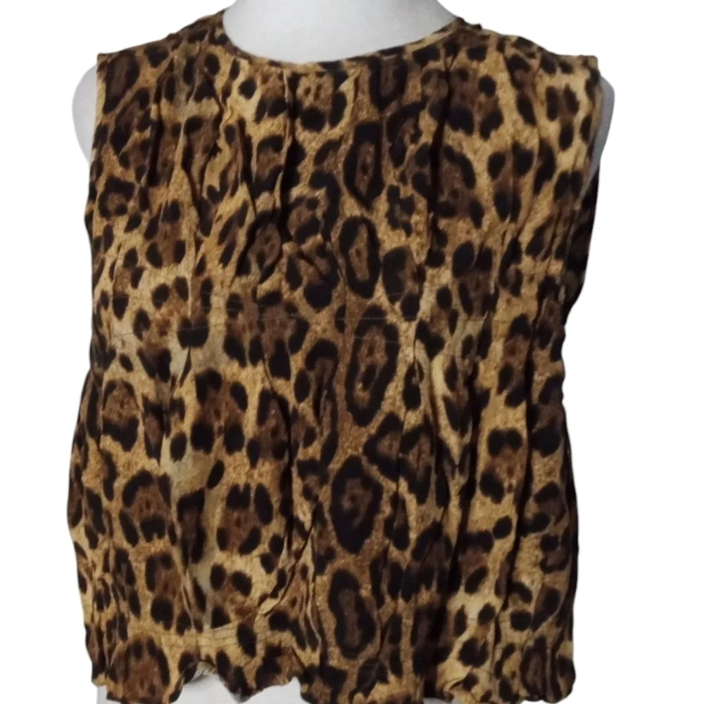 Authentic Michael Kors Made in Italy Pleated Cropped Leopard Print Tank Size 10